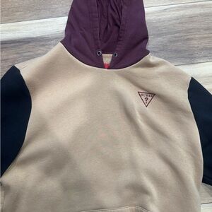 Guess Burgundy and Tan Fleece Hoodie